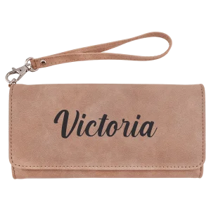 Wallet with Strap - Engraved Faux Leather, Creekside Collection, 7 1/2" x 4", Blush